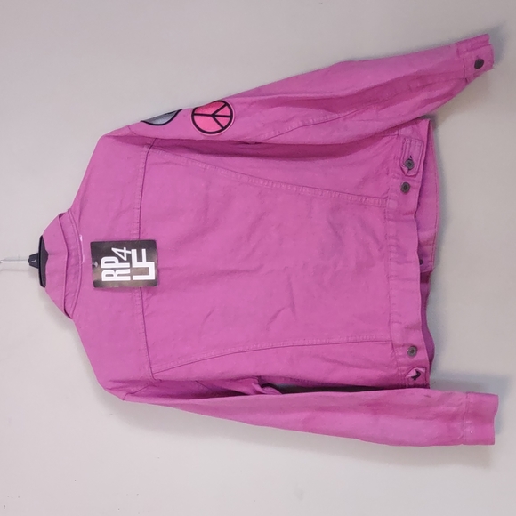 LF RP4 Levi's Eleanor Tie Dye Patched Denim Jacket One Size Pink - Picture 8 of 10